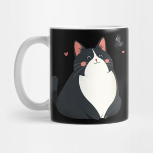 Chunky Kawaii Cat and Butterfly Mug